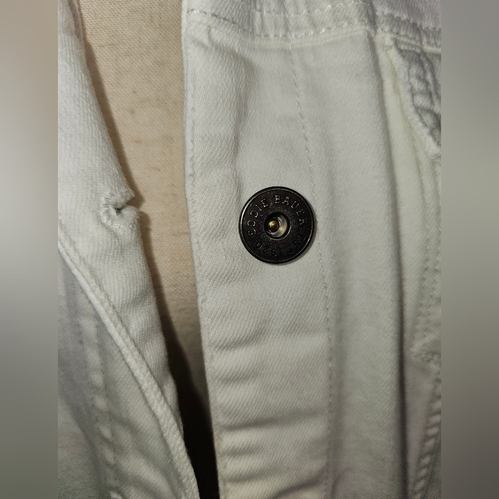 White Eddie Bauer White Jean Jacket with Bronze Buttons Stretchy  XL - Picture 6 of 15